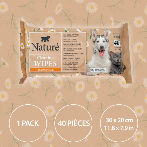Влажные салфетки NATURÉ с экстрактом ромашки для собак и кошек, 40шт в упаковке фото 7