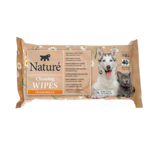 Влажные салфетки NATURÉ с экстрактом ромашки для собак и кошек, 40шт в упаковке
